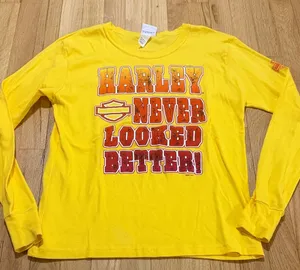 Harley Davidson Harley Never Looked Better Long Sleeve Yellow Graphic Tee Sz L thumbnail 1