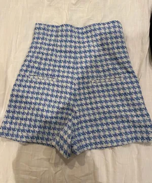 ZARA High Waisted Blue Shorts thumbnail 5