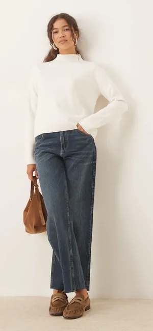 MNG Mango Womens White Mock Neck Long Sleeve Fine Knit Sweater‎ Size M thumbnail 1