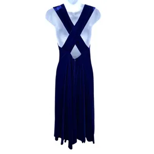 Vintage Miss Ashlee California Blue Velvet Midi Dress Sweetheart USA Sz 10 Glam thumbnail 4