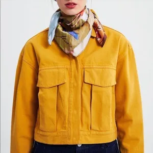 Zara Cropped Boxy‎ Denim Jean Jacket in Yellow Size Small thumbnail 1