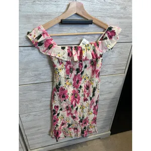 NWT Abercrombie & Fitch Pink Floral Smocked Off Shoulder Mini Dress thumbnail 3