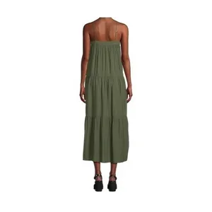 Time And Tru Womens Maxi Tiered Dress Size XS Green Sea Turtle Pockets Pullover thumbnail 5