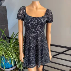Altar'd State Black White Polka Dot Fit & Flare Puff Sleeve Mini Dress - Large thumbnail 8