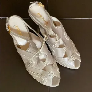 Prada Beige Platform Peeptoe Sandals thumbnail 2