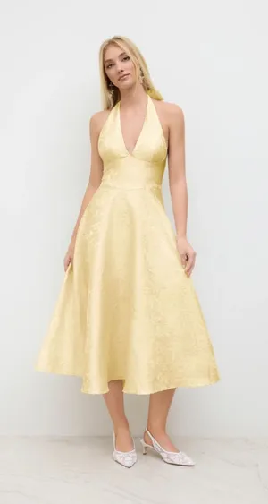 Yellow Jacquard Halter Dress thumbnail 1