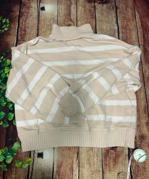 Aerie Half Zip Sweatshirt Striped Cream/White Size M thumbnail 5