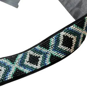 White House | Black Market - Tribal/Chevron-White/Black/Blue Solid Seed-Beadwork Belt EUC thumbnail 3