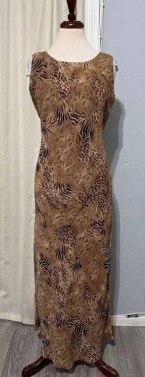 Y2K Vintage Dressbarn Women's Maxi Dress Animal Print‎ Sleeveless Brown Size 8 thumbnail 1