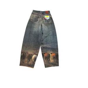 VBRT [XPT894] Long Horn Digital Horse Print Baggy Barrel Jeans NWT Size Small thumbnail 4
