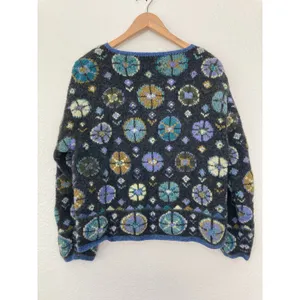Vintage Nordic Design Hand Knit Wool Fair Isle Winter Cozy Cottage Sweater XL thumbnail 2