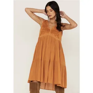 Talisman Athena Embroidered Mini Dress Large Mustard Yellow Boho Tiered Festival thumbnail 3