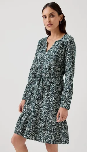 Pact Cafe Crepe Tiered Cotton Dress in Celestial Prairie Floral Medium thumbnail 1