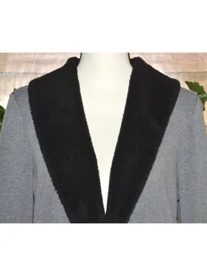 LL Bean Cardigan Jacket Womens M Gray Black Fleece Shawl Collar Open Front thumbnail 5
