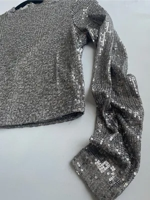 ✨ NWOT 28th & PARK Gunmetal Sequin Long Sleeve Crop Top M ✨ thumbnail 4