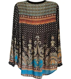 Anthropologie Meadow Rue Boho Printed Loose Flowy Top Small Long Sleeve Anthro thumbnail 3