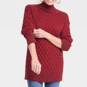 Knox rose nwt pointelle mock neck burgundy sweater m thumbnail 2