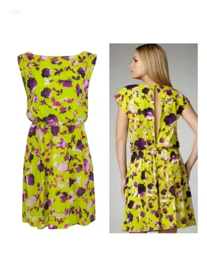 Alice + Olivia Corrine Chartreuse and Purple Floral Silk Dress Sz S-see Meas. thumbnail 2