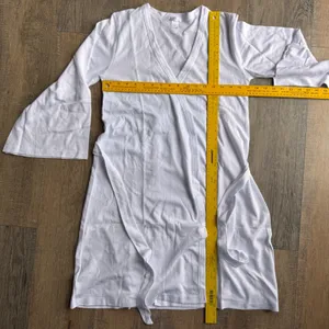 LAKE Pajamas White Pointelle Robe 100% Pima Cotton Wrap Bell Sleeve XS thumbnail 3