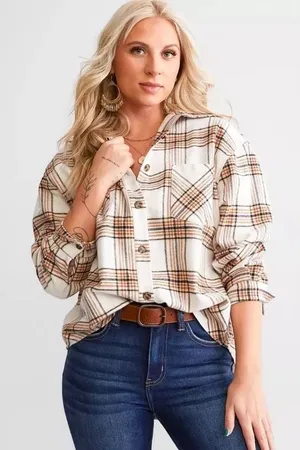 Chic BKE Buckle Women's Sz M Boyfriend‎ Button Down Flannel Plaid Shirt BOHO thumbnail 1