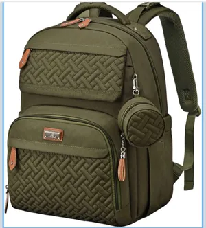 BabbleRoo Olive Green Quilted Baby Backpack Bag with Detachable Pouch thumbnail 1
