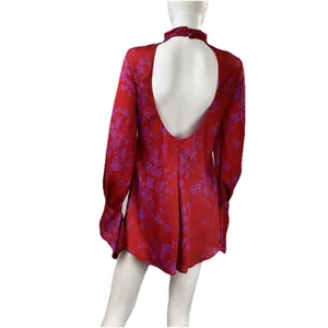 Free‎ People Aries Open Back Floral Long Sleeve Mini Dress Red XS thumbnail 5