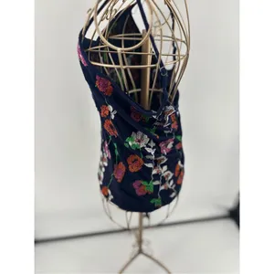 Anthropologie Kellen Floral Embroidered Cami Tank Navy Spaghetti Strap Top XS thumbnail 9