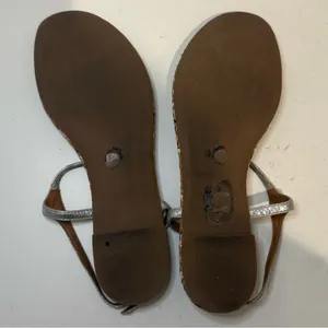 TORY BURCH Marion Confetti Cork T-Strap Silver Metallic Leather Thong Sandal 7.5 thumbnail 7