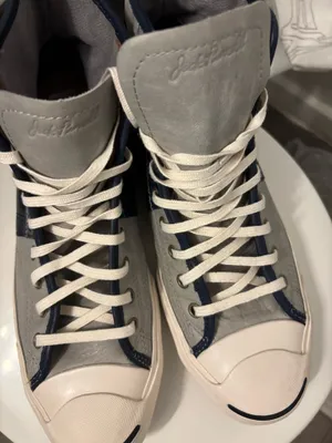 Jack Purcell Converse Sneakers high top Leather grey/blue boho or casual sz10 thumbnail 2