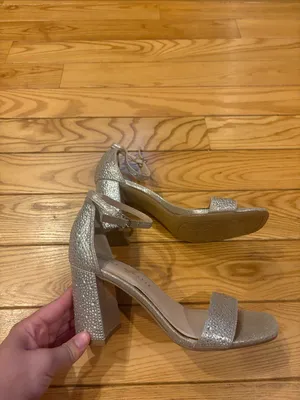 Kelly & Katie Size 6.5 Silver Jeweled Ankle Strap Block Heels thumbnail 3