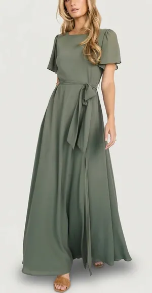 NWT Baltic Born Naomi Short Sleeve Maxi Dress Dark Sage Green Size Medium thumbnail 1