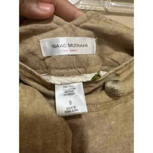Isaac Mizrahi Womens Linen Blend Trousers Wide Leg Cropped Beige Button Accent‎ Pants Size 8 thumbnail 2