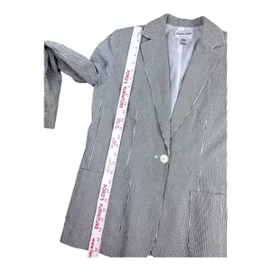 Pendleton Womens Gray White Seersucker Striped One Button Blazer Jacket M Summer thumbnail 5