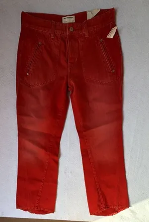 We The Free Tomato Red Zip Pocket Moto Utility Jeans Size 29 thumbnail 1