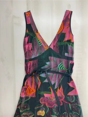 DESIGUAL floral printed funky bubble hem artsy dress embellished with sequins thumbnail 3