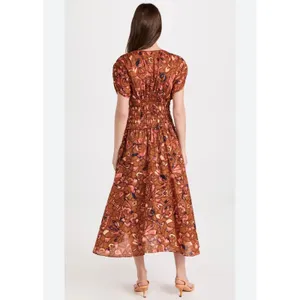 A.L.C.‎ Lucia Floral Smocked Midi Dress Size 6 NWT Burnt Orange thumbnail 2