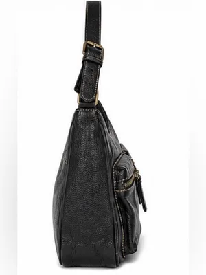 Charter Club Black Leather Multi-Pocket Shoulder Bag thumbnail 3