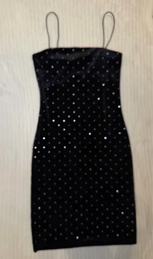 H&M Conscious Black Velvet Rhinestone Mini Dress XS thumbnail 7