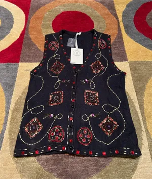 Urban Renewal NWT Urban Outfitters Black Button Sweater Vest Beaded Sequins M/L thumbnail 1