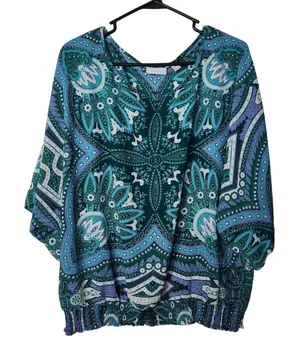 New York & Company Green Floral All Over Print V-Neck Tunic Blouse Top Size XL thumbnail 1