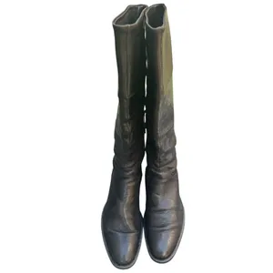 Black Leather Tall Wide Calf Riding Boots Low Block Heel Size 7.5 38.5 W3458 thumbnail 2