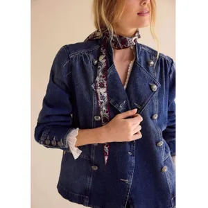 Free People Imogene Denim Officer Jacket in Ensign Wash Large Military Denim thumbnail 6