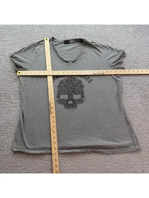 Harley-Davidson Women's XL Gray Sugar Skull V Neck Graphic T Shirt Greensburg PA thumbnail 4