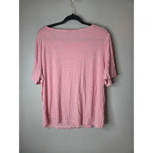 Tommy Bahama Women’s Medium Pink White Stripe Short Sleeve Flowy Shirt thumbnail 3