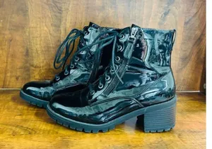 Forever 21 black patent leather chunky boots 7 thumbnail 1