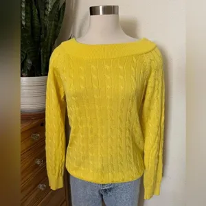 Vintage‎ Lauren Ralph Lauren Yellow Cable Knit Sweater Preppy Boat Neck Knit thumbnail 2