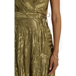 Lauren Ralph Lauren 12 Olive Green Botanical Jacquard Lace-Up Maxi Dress thumbnail 3