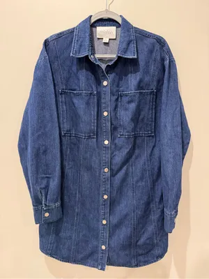 Mare Mare x Anthropologie Sz M Denim Snap Button Shirt Dress Cowgirl Western thumbnail 2