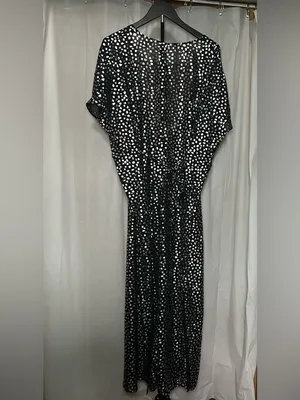 Swimsuits For All Black & Silver Polka Dot V-Neck Swim Coverup with Self Tie thumbnail 3