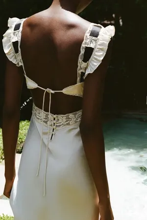 Zara dress lingerie style ivory black lace crochet ribbon tied satin effect maxi thumbnail 10